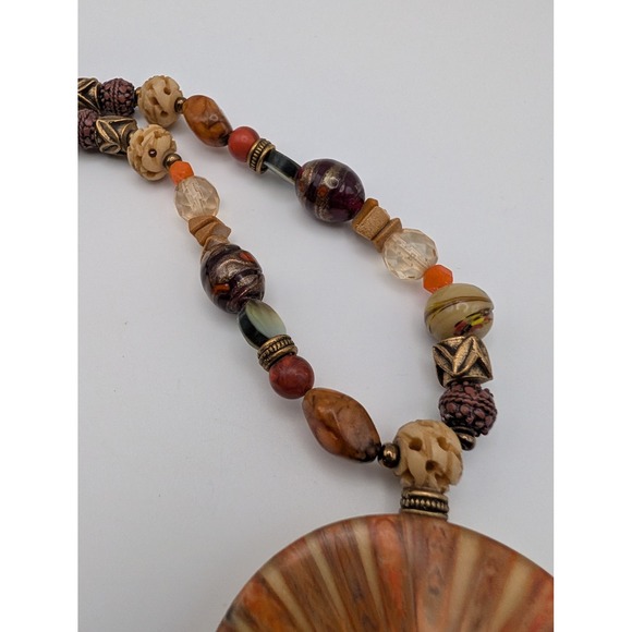 Chico's Statement‎ Necklace Colorful Beads Faux Bone Shell Bohemian Tribal - Picture 2 of 5
